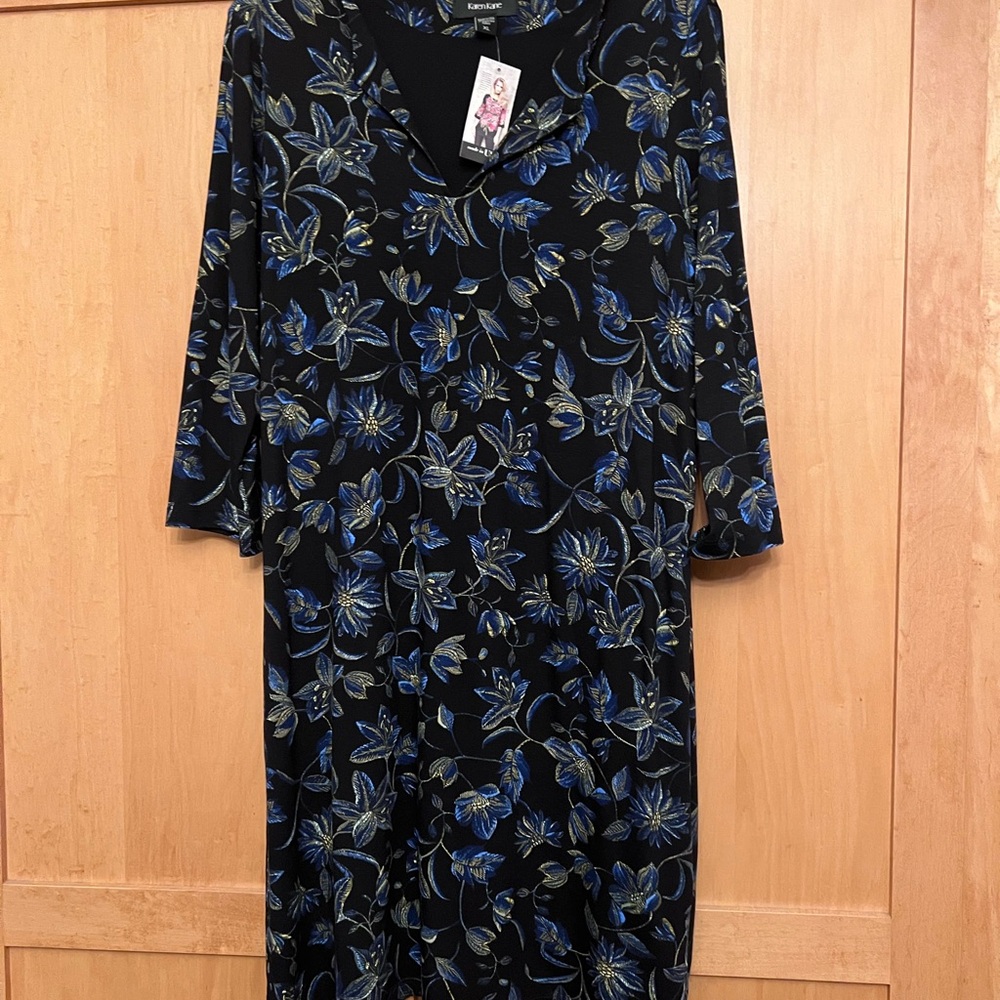 Karen Kane Floral Black and Blue Dress